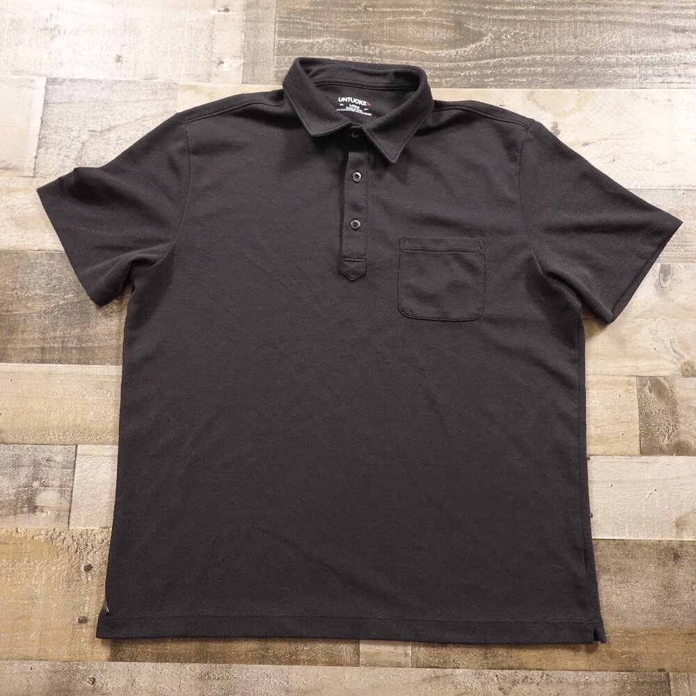 UNTUCKit Black‎ Pima Cotton Blend Polo Shirt Men’s Large Pocket Classic Fit